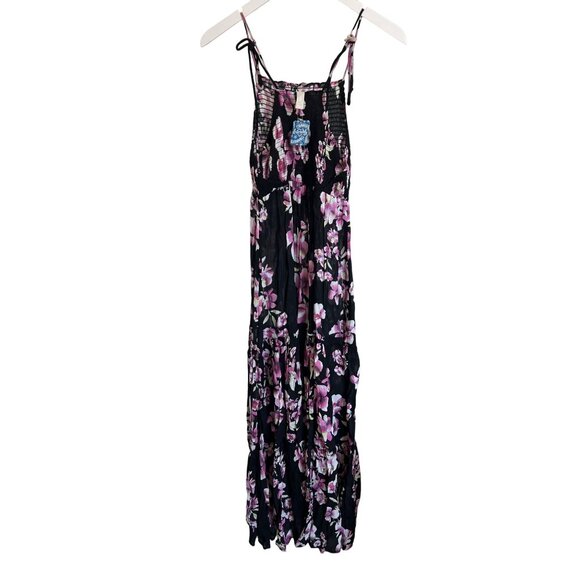 Free People Garden Party Dress Onyx Floral Smocked Bust Adjustable Tie Straps - Picture 5 of 8